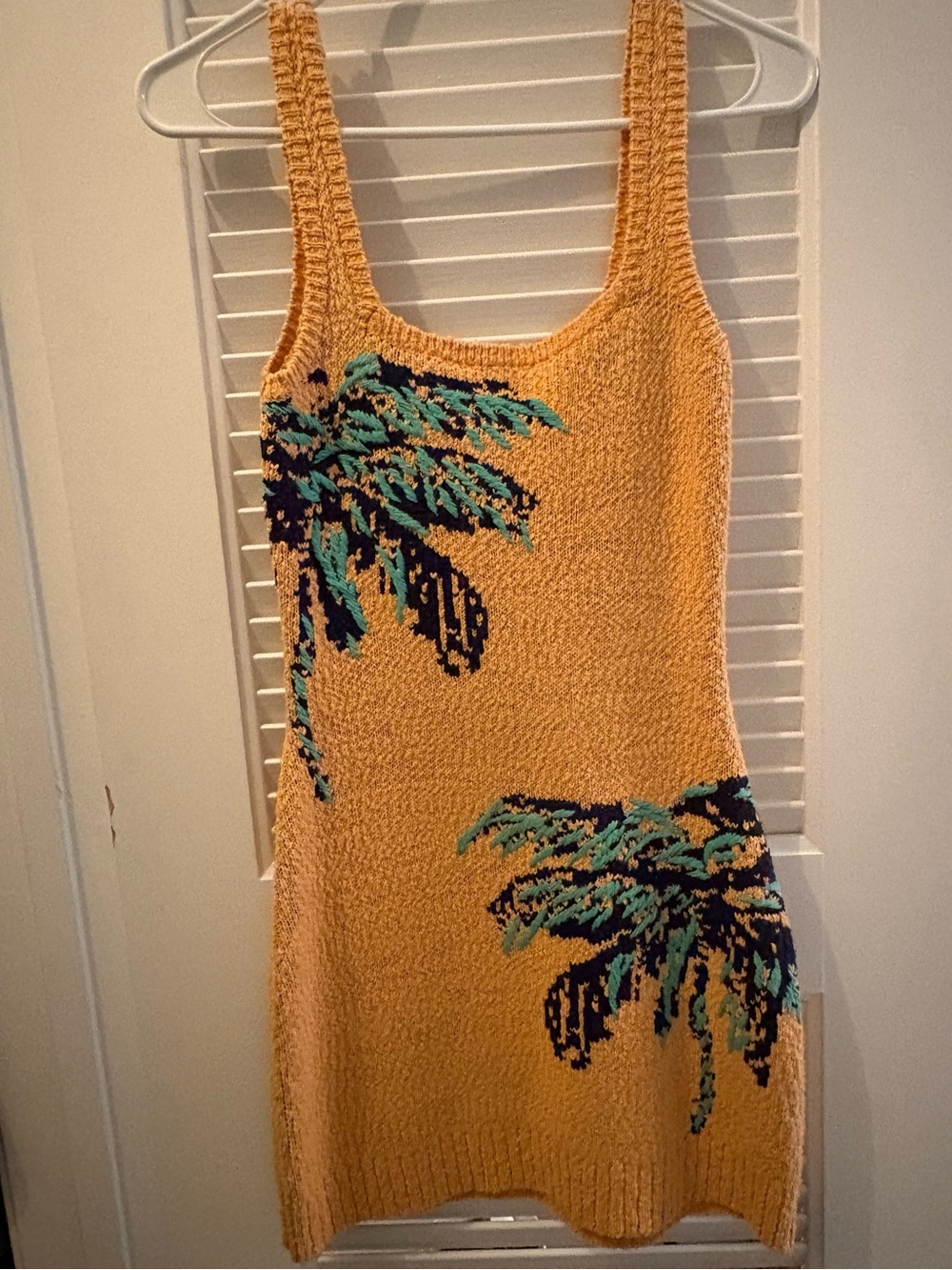 Anthropologie Mustard Yellow Palm-Print Knit Tank Dress